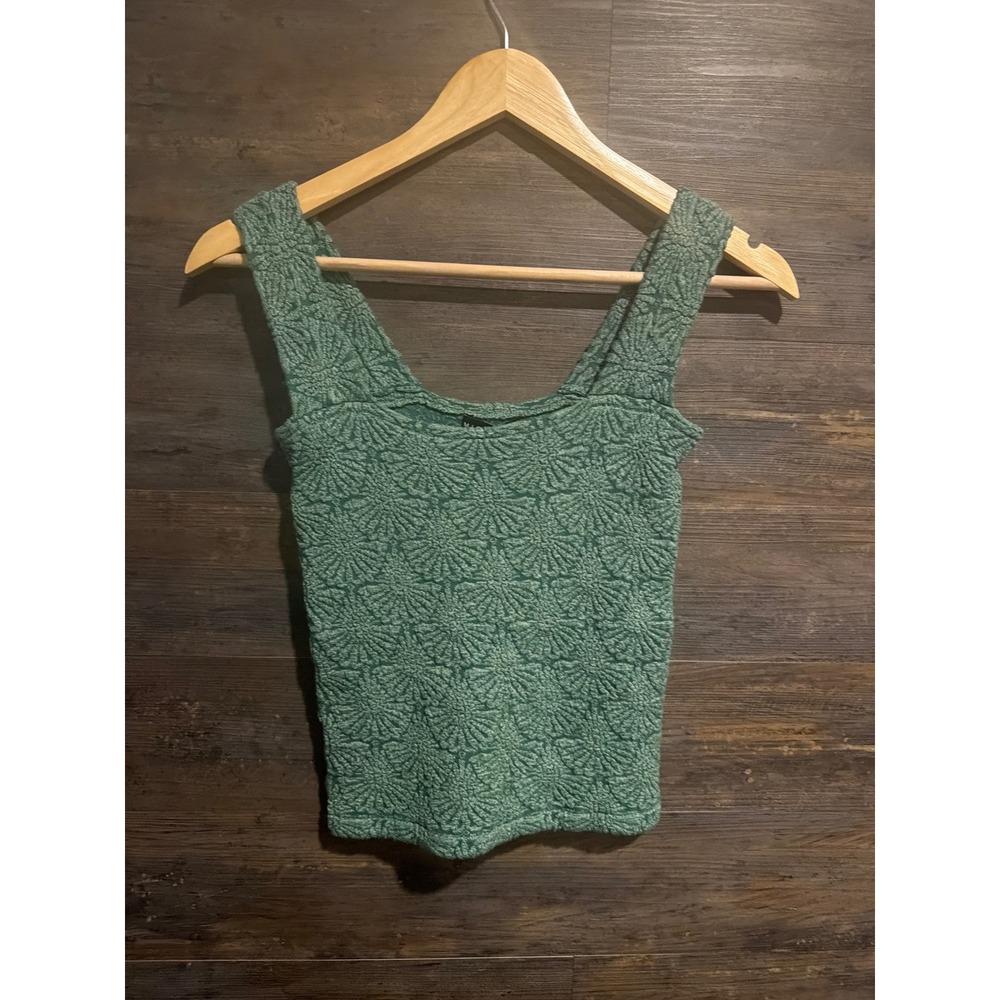 Miou Muse Nolan Textured Tank Top Green Square Neck Sleeveless T2846 Medium NWT